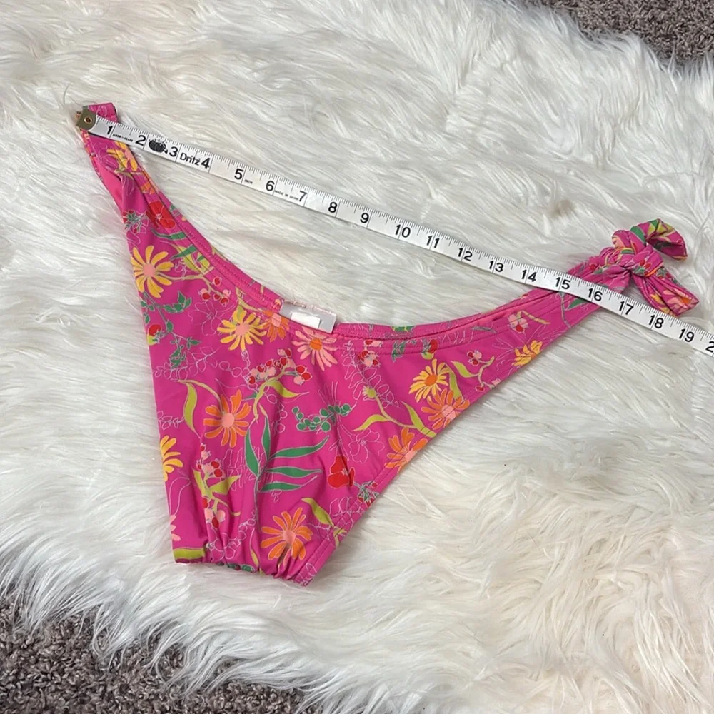 Kate Spade Pink Flash Bikini Swim Bottoms Floral Print Side Buckle Side Tie